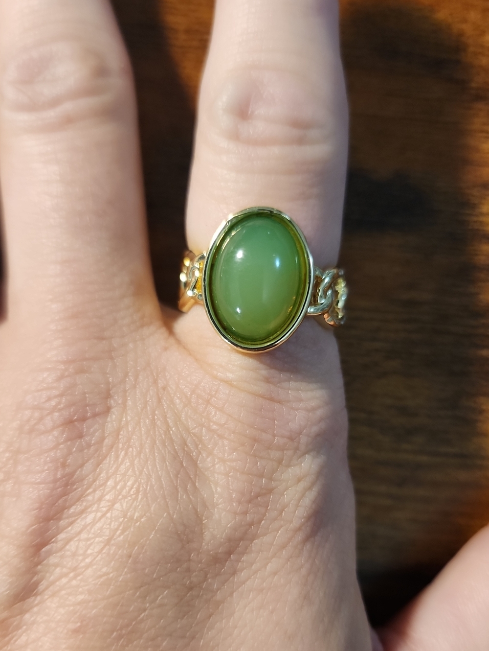 Oval Decor Cuff Ring green opening- adjustable Gold Ring with Green Oval Stone